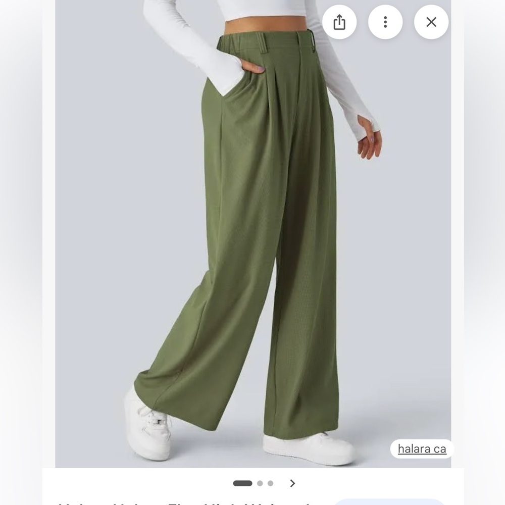 Halara Waffle Green Wide-Leg Trousers